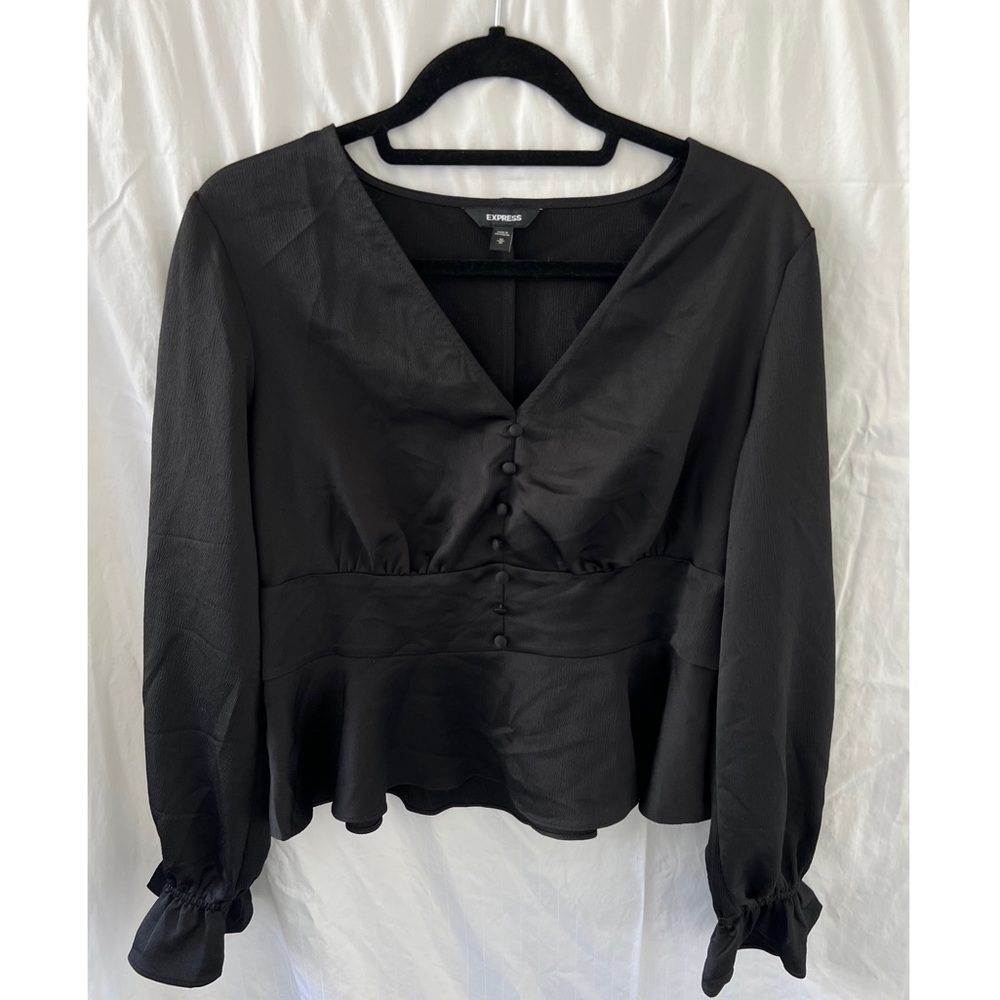 Express Black V-Neck Button Front Peplum Blouse